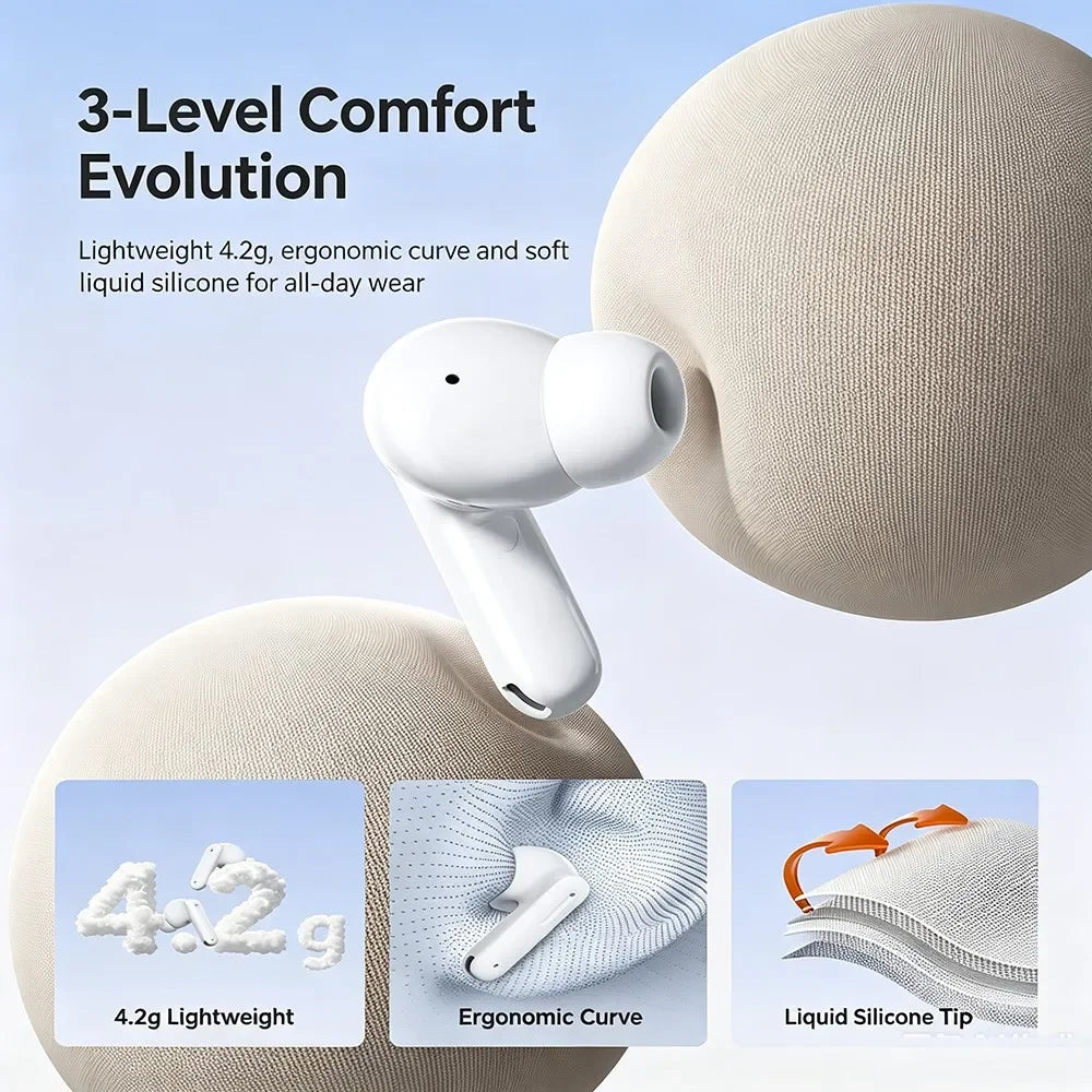 KEBIDUMEI Bluetooth 6.0 In-Ear Earphones 6-Mic -48dB Noise Cancelling ANC Headphones HiFi Stereo True Wireless Gaming Headsets