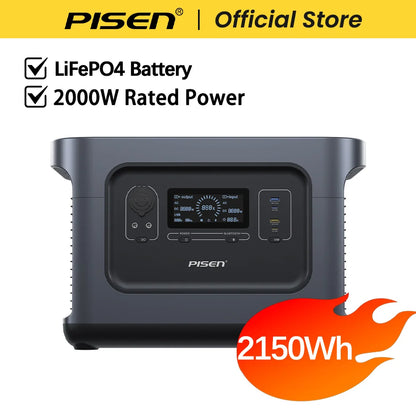 PISEN 2000W  (4200W Peak) Outdoor Power Station 2150Wh Lifepo4 Portable Solar Generator 110V/120V AC Output Portable Power Station for Outdoor Camping/ RV/ Home Backup Garden Party