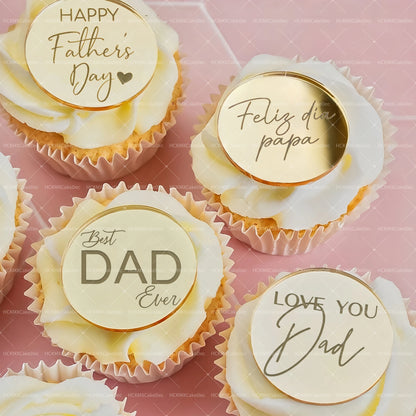 10pcs Gold Acrylic Best DAD Ever/LOVE YOU Dad Cake Toppers for Happy Father`s Day Birthday Party Cake Decorations