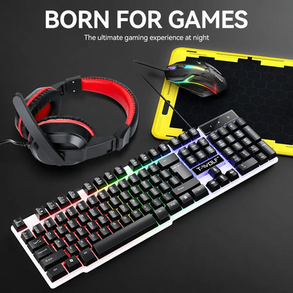2025 Mouse Keyboard Headset Mouse Pad Combo 4 In 1 SET Computer Gaming Headphone USB Wired Mouse And Keyboard Set With Mouse Mat