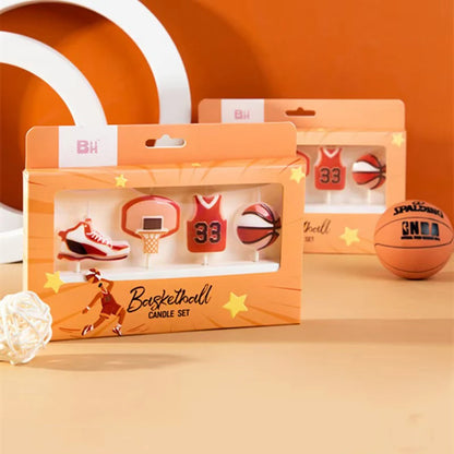 4Pcs Basketball Themed Candle Cake Decoration Basketball Clothes Sneakers Ball Frame Candles Birthday Celebration Baking Plugin