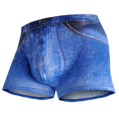 1PCS New denim shorts sexy imitation denim digital printed polyester boxer shorts