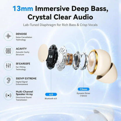 INSONIXN SK55 Mini Invisible Wireless Bluetooth Earbuds For Small Ears Sleep Music School Supply