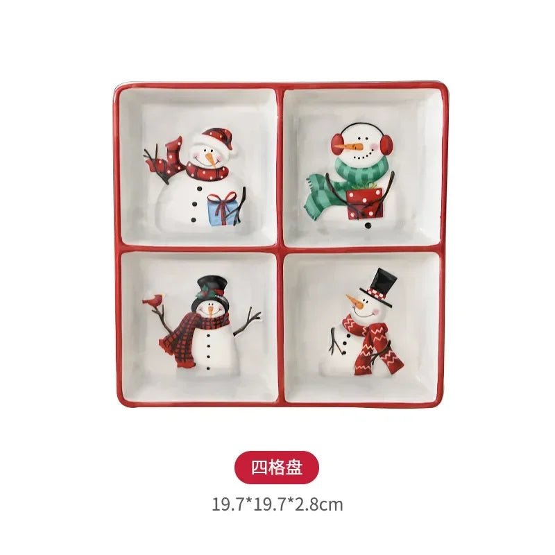 Nordic creative Christmas Snowman bowl plate cutlery set Western ceramic dinner plates Home rice salad bowl cup Christmas gift