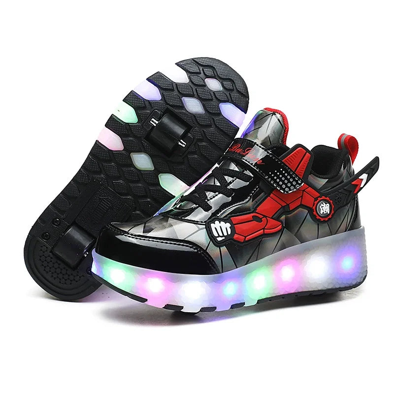 Children Roller Skates Shoes Boy Girl with 4 Wheels Kid Student LED Light Sneaker Running Adult Casual Sport Walking Shoes 27-40