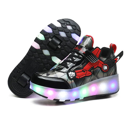 Children Roller Skates Shoes Boy Girl with 4 Wheels Kid Student LED Light Sneaker Running Adult Casual Sport Walking Shoes 27-40