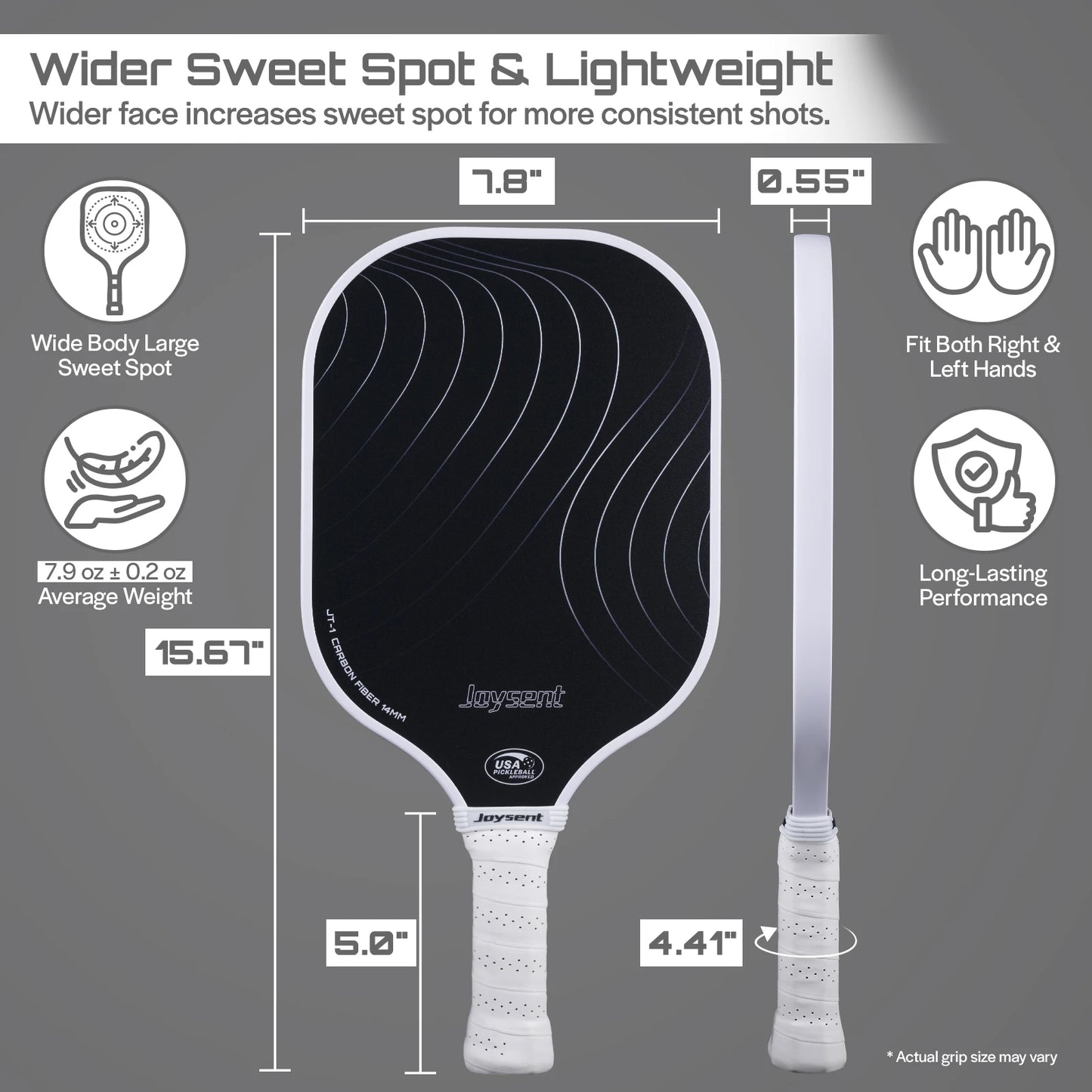 Joysent Pickleball Paddle USAPA T300 Carbon Fiber Pickleball Racket PP Honeycomb 14mm Pickle Ball Paddle For Beginner Men Women