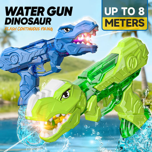 Electric Dinosaur Water Gun With LED Light Up Continuous Shooting Up to 8M Range Summer Pool Beach Toy for Kids Boys Girls