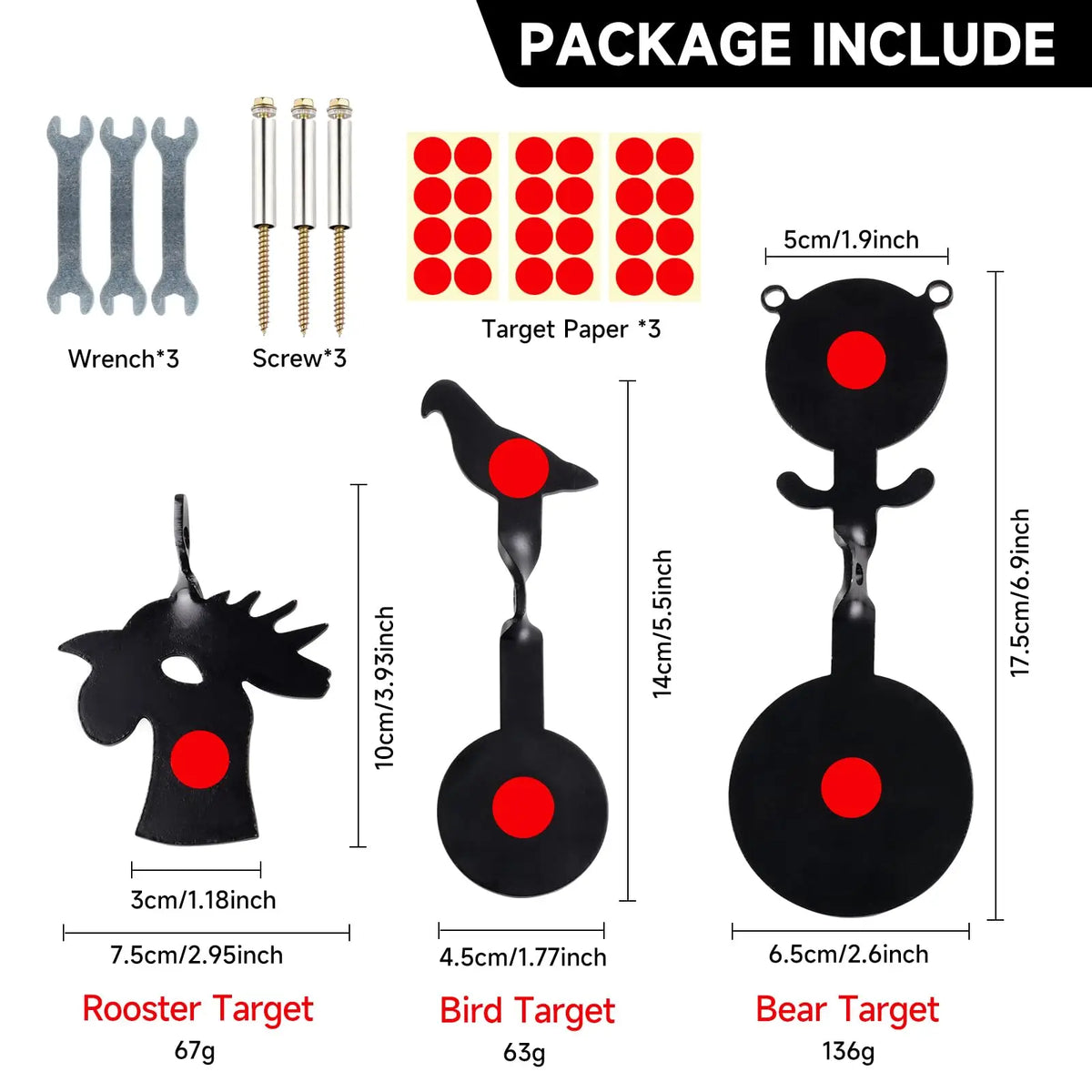 360 ° Rotation 3mm Steel Bear Bird Rooster Shooting Targets - Suitable for BB Guns, Air Rifles,Pistols Outdoor Shooting Practice