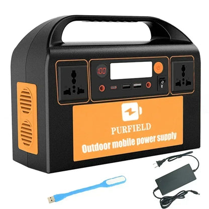 PURFIELD 220V 110V 300W Portable Power Station AC DC Outdoor 315WH Solar Generator 90000mAh/3.7V Battery Emergency Power Supply