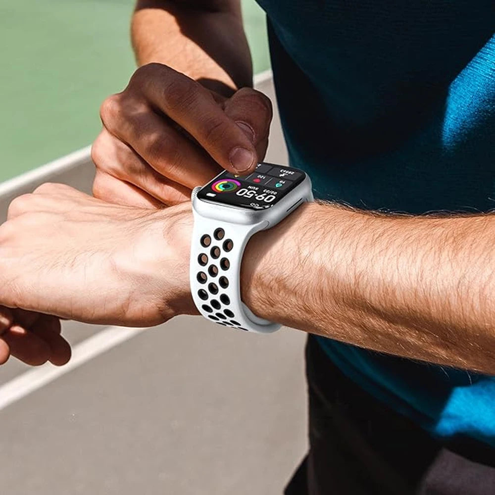 Silicone Strap For Apple Watch 11 10 9 8 7 46mm 45mm 42mm 41mm Ultra 3/2 49mm Breathable Bracelet Wristband iWatch 6 5 4 SE 44mm
