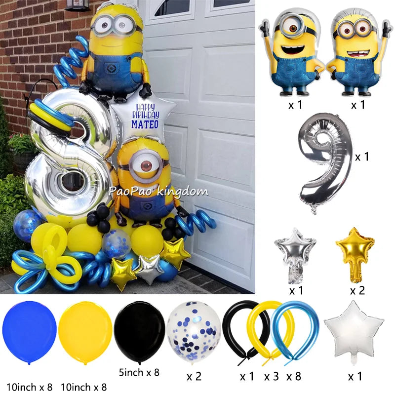 Yellow Banana Man Theme Foil Balloons Set Latex Balloon Kids Birthday Party Decoration Number Balloon Toys Gifts