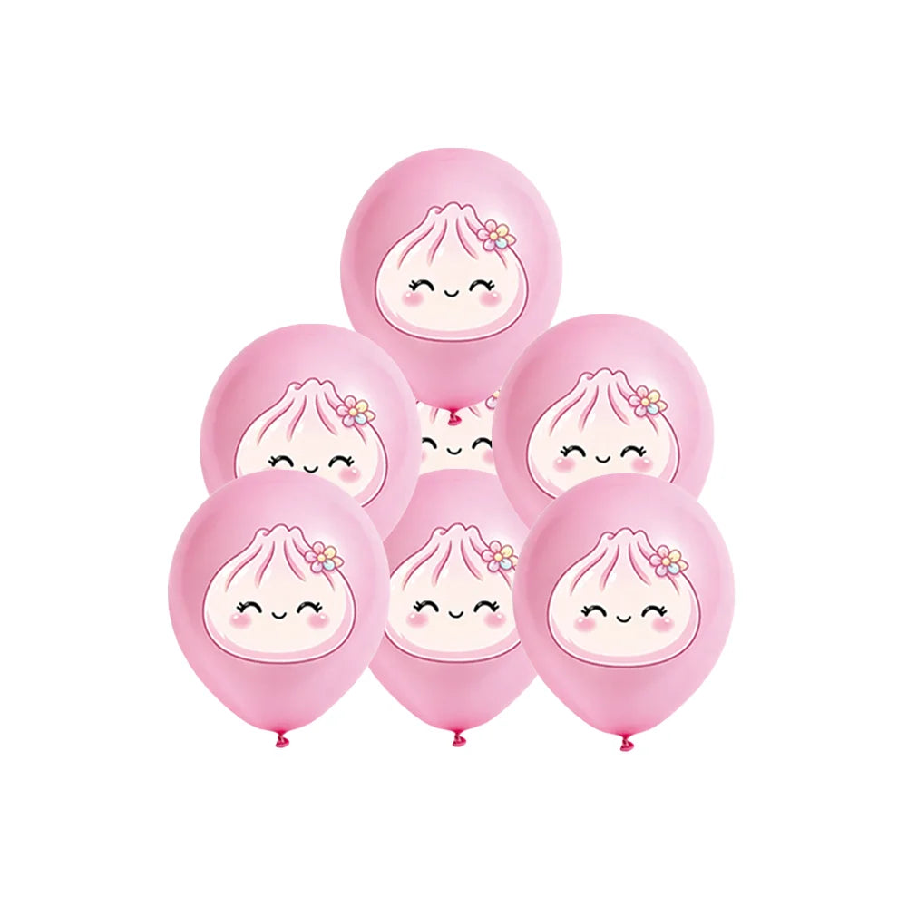 12/24/36pcs Kawaii Cartoon Steamed Bun Latex Balloons Set Cute Food Theme Dumpling Printed for Kids Birthday Baby Shower
