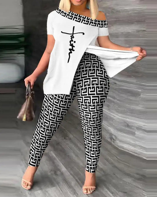 Spring Summer Printing Fashion New Suit 2-piece set Women