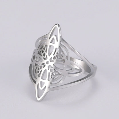 LIKGREAT Witch Knot Ring for Women Men Hollow Stainless Steel Finger Rings Celtic Vintage Amulet Protection Couple Jewelry Gifts