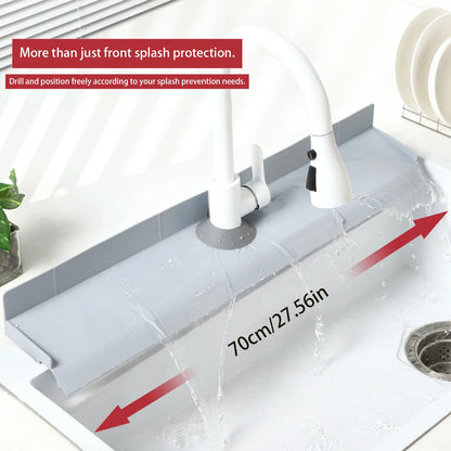 70cm Kitchen Sink Water Baffle Splash Guard with Suction Cups Cream White/Gray