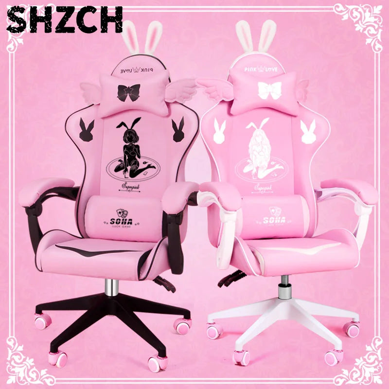 Pink gaming  High-quality girls cartoon home live Gamer  comfortable Swivel  Adjustable office computer Chair