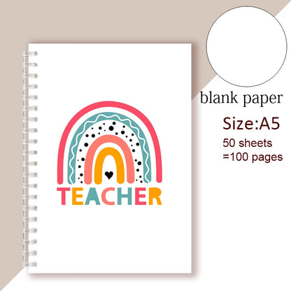 A5 Spiral Notebook - Teach Love Inspire - Rainbow Note Book Writing Pad Journal Teacher Life Day Gift Appreciation Floral Design