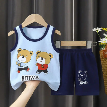 Summer Children's Vest Set Pure Cotton Baby Sleeveless Vest 2-piece Clothes Boy's Clothing Set Baby Toddler Clothing For Boy