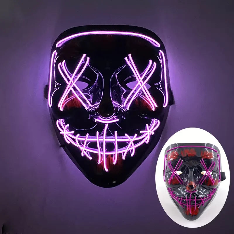 Wireless LED Neon Purge Mask & Fiber Optic Gloves, Scary Glow In Dark Mask for Halloween Carnival Cosplay Bar Birthday Party