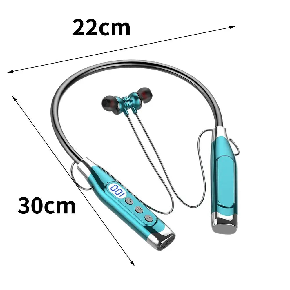 LED Digital Display Wireless Earbuds Neckband Magnetic TF Card Support Earphones Stereo Sound Long Standby