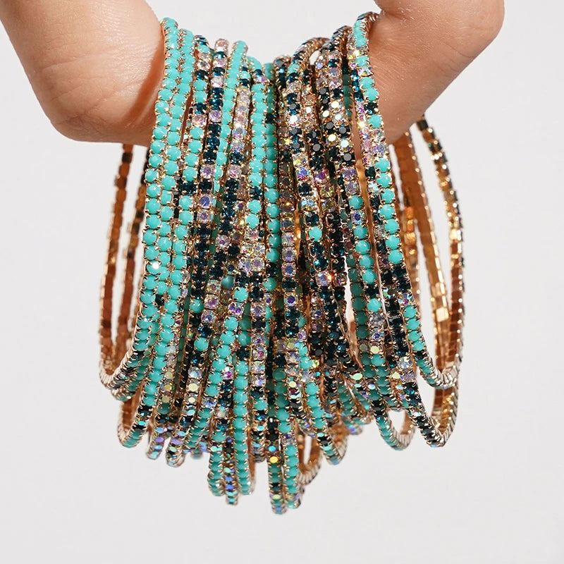 5pcs Fashion Colorful Acrylic Crystal Rhinestone Elastic Bracelet For Women Stretch Wristband Wedding Bracelets Daily Jewelry