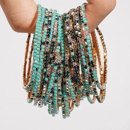 5pcs Fashion Colorful Acrylic Crystal Rhinestone Elastic Bracelet for