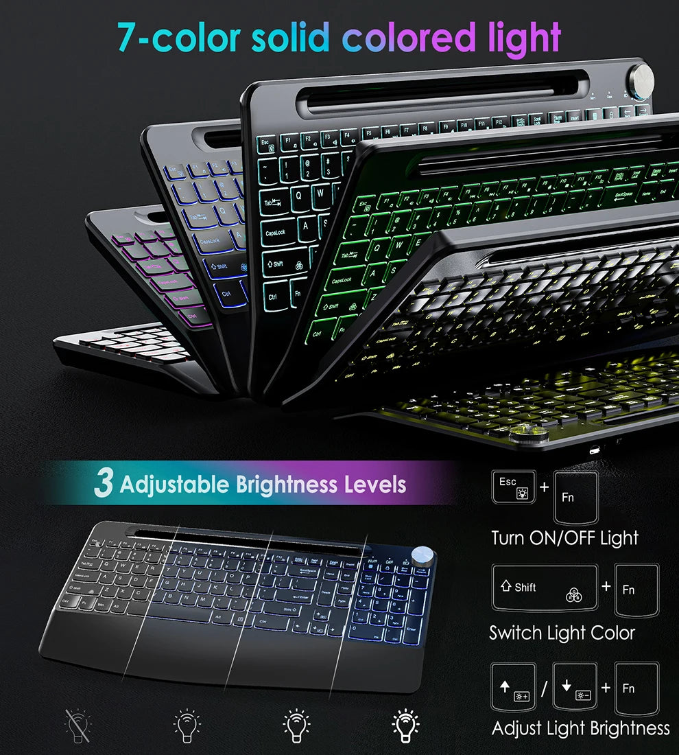 2.4G&Type-C Wireless Keyboard Mouse Combo with Wrist Rest,RGB Backlit,Silent Rechargeable Set for PC,Laptop,Window,Jiggler Mouse