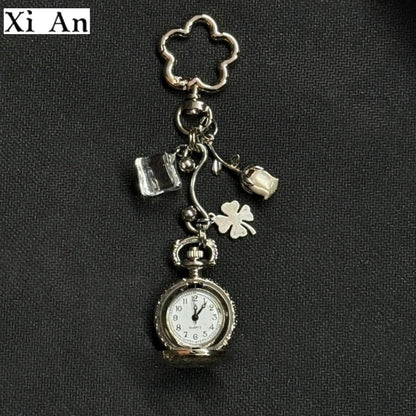 Original Hollow Heart Pocket Watch Chain Keychain Design Steampunk Clock Vintage Necklace Pendant Jewelry Watch Men Women Gift