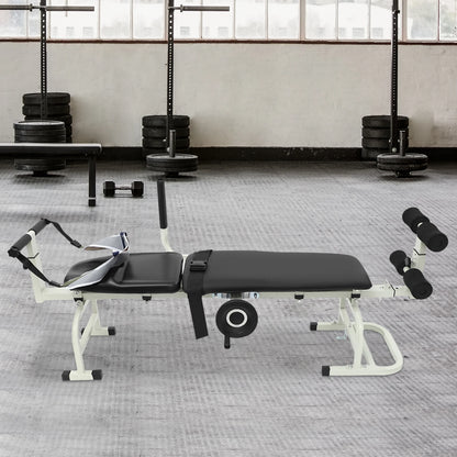 59.06-74.8in Long Back Stretch Bench,Adjustable Multifunctional Neck Stretcher Cervical Stretch Device, Handwheel Control Cervical Lumbar Traction Bed for Wellness Centers