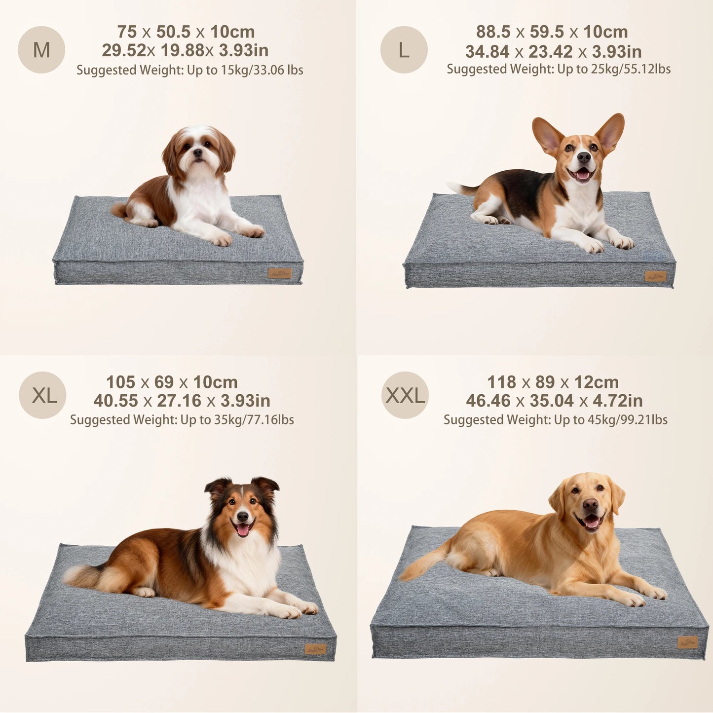 Large Dog Bed Washable Rectangular Dog Pet Pillow Bed with Linen Cover Foam Base Waterproof Lining Calming Sleep Pet Bed Mattress