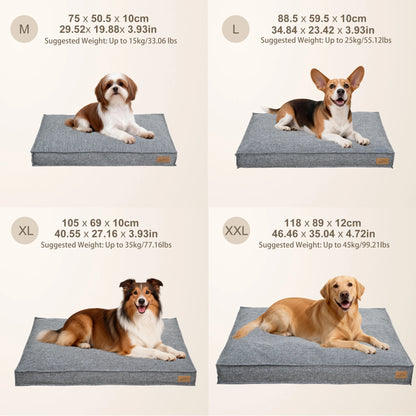 Large Dog Bed Washable Rectangular Dog Pet Pillow Bed with Linen Cover Foam Base Waterproof Lining Calming Sleep Pet Bed Mattress