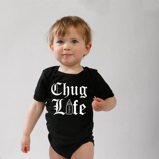 Chug Life Funny Milk Bottle Printed Newborn Baby Bodysuit Short Sleeve Infant Girls Rompers Summer Toddler Boys Ropa Clothes