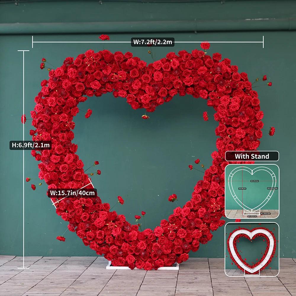 Heart Shaped Artificial Flowers Wreath Proposal Wedding Decoration High-end Silk Red Rose Heart Sztuczne Kwiaty Decor FL2580