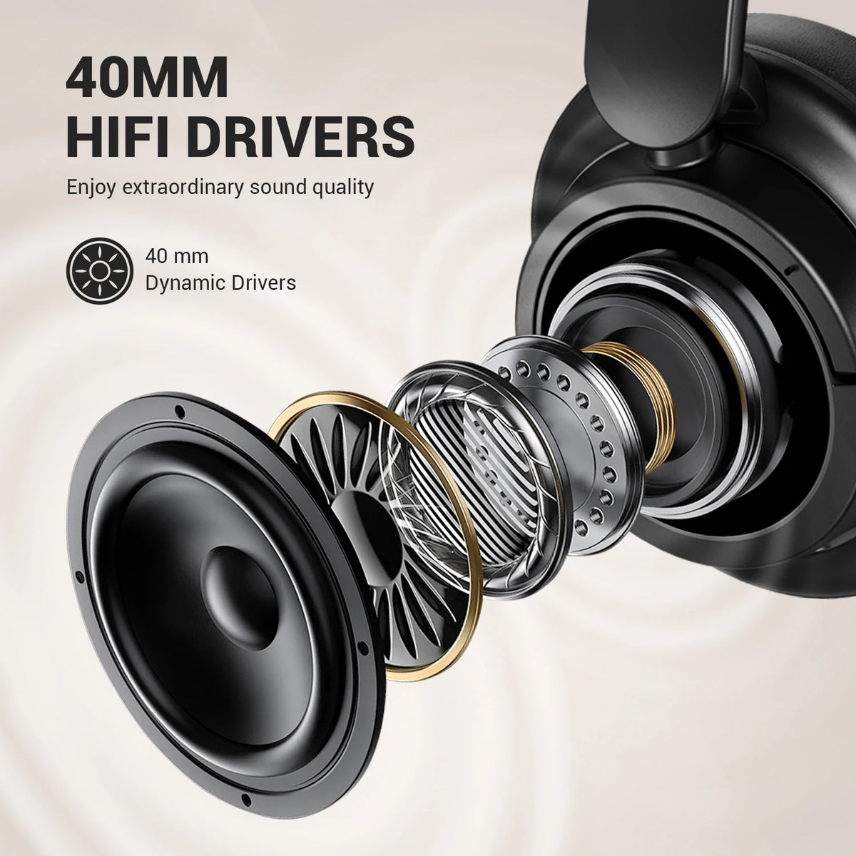 Bluetooth 5.3 Wireless Headphones 90H Playtime 40mm Drivers Over Ear Headset 3.5mm Wired Stereo Bass Pop Sound Modes Multipoint App Control Built In Mic Foldable 197g Deep Bass for iPhone Android PC Mac Music