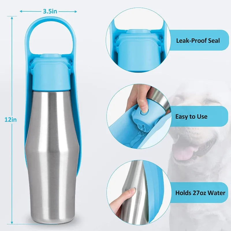 27oz Portable Pet Water Dispenser Dog Travel Bottle 2-in-1 Cat Puppy Drinking Fountain Outdoor Accessory