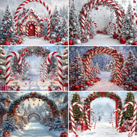 Winter Christmas Candy Vine Arch Theme Banner Background, Children's Birthday Party, Home Decoration Photography Backdrop Cloth