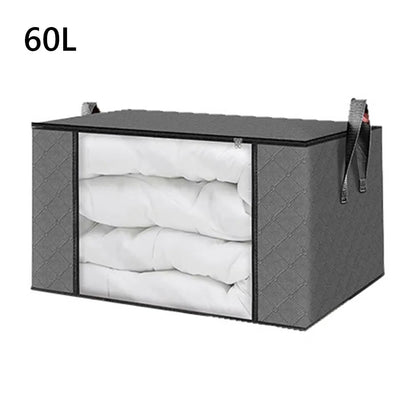 35L/60L/90L Foldable Storage Box Transparent Window Non-woven Fabric Clothes Storage Bins With Lids Dustproof