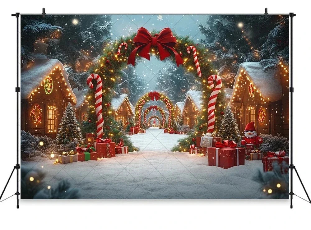 Christmas Gingerbread House Candy Vine Arch Theme Banner Background, Birthday Party, Home Decoration Photography Backdrop Cloth