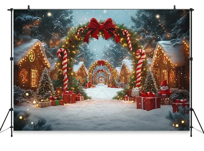 Christmas Gingerbread House Candy Vine Arch Theme Banner Background, Birthday Party, Home Decoration Photography Backdrop Cloth