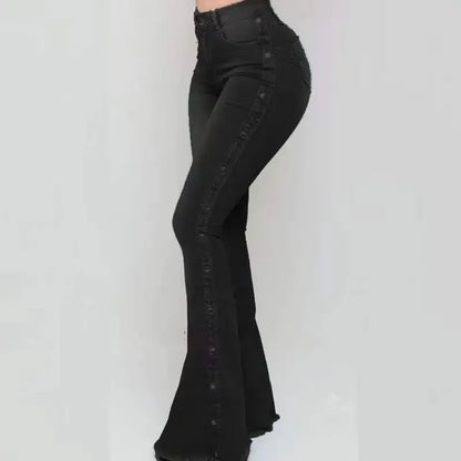 High-Waist Flare Denim Jeans | Distressed Vintage Stretch Trousers | Women's Floor-Length Streetwear Pants