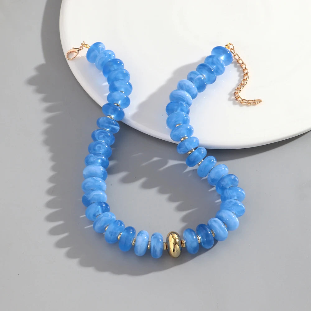 Chunky Colorful Beaded Choker Necklace Women Summer Trendy Round Resin Beads Chain Necklaces Statement Jewelry Gift for Vacation