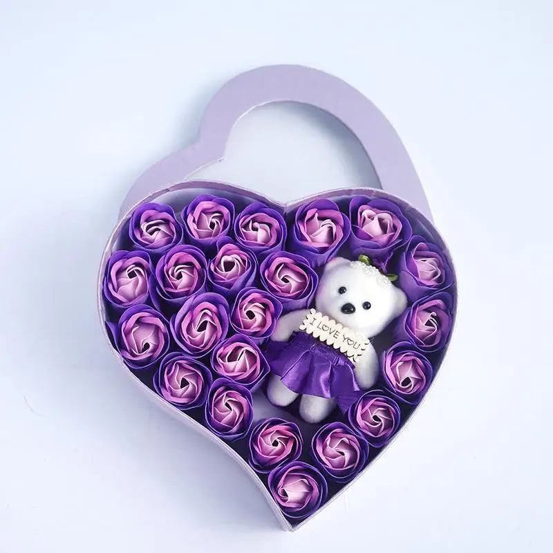 【P】Flower Red Pink Soap Rose Love Gift Box With Bear Valentine's Day Mother's Day Anniversary Gift Wedding Party Decorations