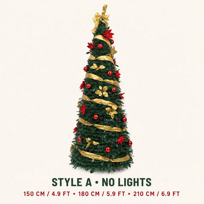 Retractable Foldable Pre‑decorated Christmas Tree with Ornaments Space Saving Storage Xmas Decoration for Holiday Indoor Gift