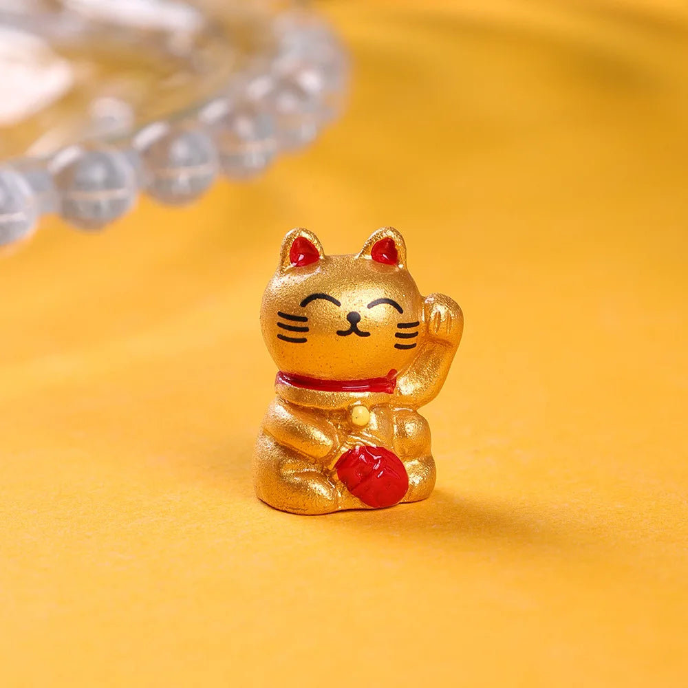 10-50pcs Cute Mini Wealth Lucky Gold Cat Animal Decoration Resin Craft Miniature Figure Bonsai Microlandscape Fairy Garden Decor