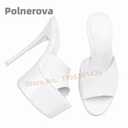 Gold Silver Platform Mules Slippers Women Extreme High Heels Pull-On Modern Slippers Open Toe Sandals Concise Outside Shoes