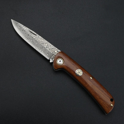 Damascus folding knife, high hardness, household fruit peeler, multi-purpose knife