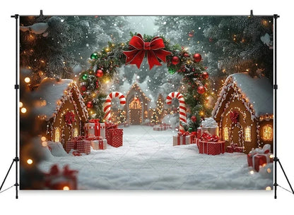 Christmas Gingerbread House Candy Vine Arch Theme Banner Background, Birthday Party, Home Decoration Photography Backdrop Cloth
