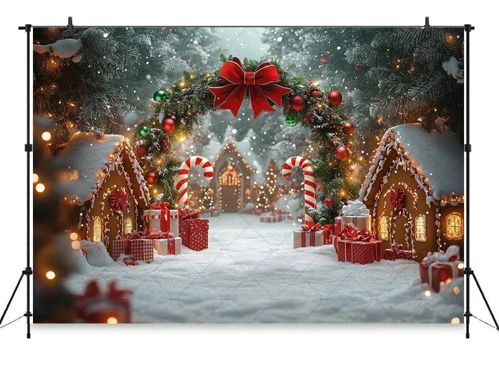 Christmas Gingerbread House Candy Vine Arch Theme Banner Background, Birthday Party, Home Decoration Photography Backdrop Cloth