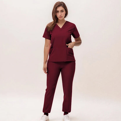 Women's Nurse Scrub Set | V-Neck Top & Jogger Pants, Stretch Jersey | Medical Workwear
